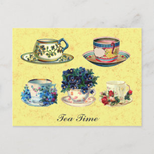 Vintage Antique Teacup Tea Time Postcard