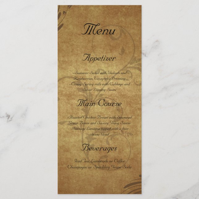 Vintage Antique Teastain Custom Menu (Front)
