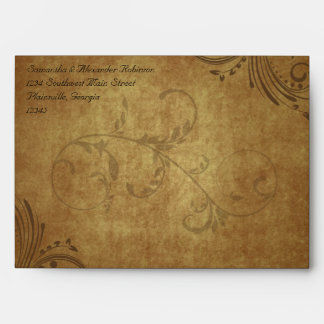 Vintage Antique Teastain Swirl Wedding Envelope
