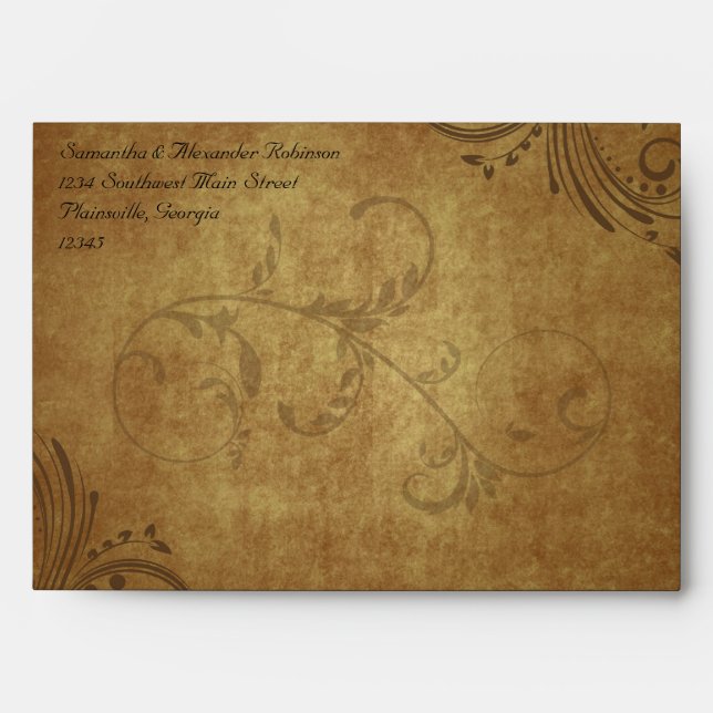 Vintage Antique Teastain Swirl Wedding Envelope (Front)