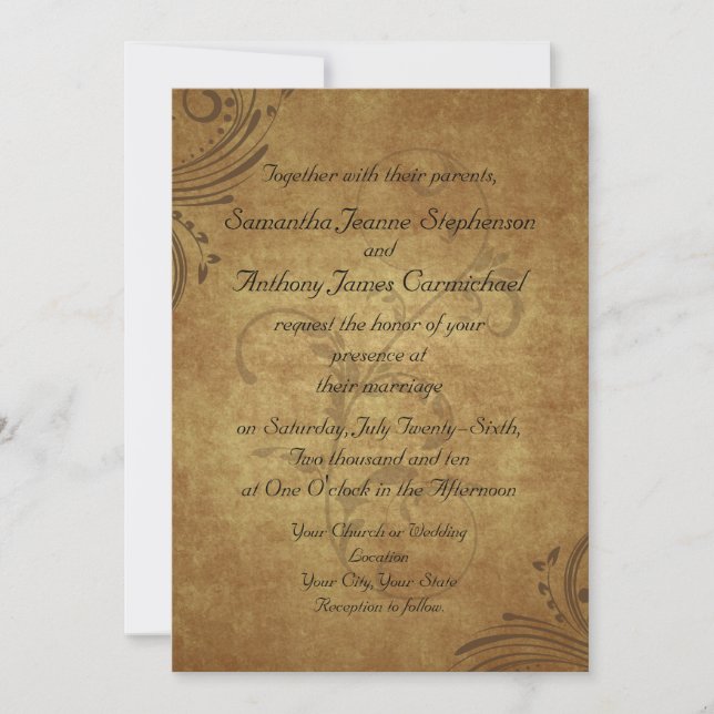 Vintage Antique Teastain Swirl Wedding Invitation (Front)
