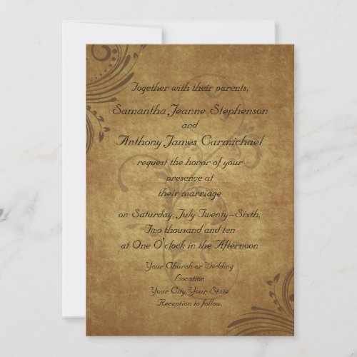 Vintage Antique Teastain Swirl Wedding Custom Invitations