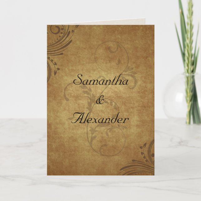 Vintage Antique Teastain Swirl Wedding Invitation (Front)