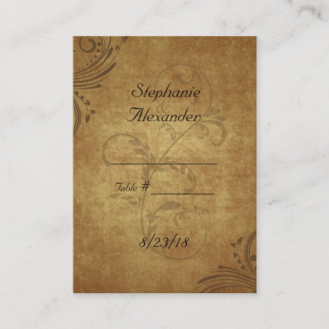 Vintage Antique Teastain Swirl Wedding PlaceCards (Front)