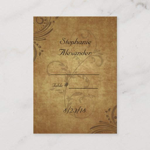 Customizable Vintage Antique Teastain Swirl Wedding PlaceCards Business Card Template