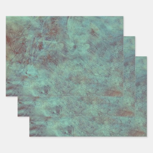 Vintage Antique Textured Teal Turquoise Brown Wrapping Paper Sheets