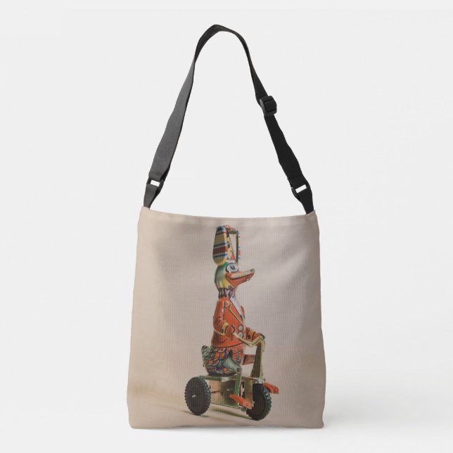 Vintage Antique Toy Duck on Bike Crossbody Bag (Back)
