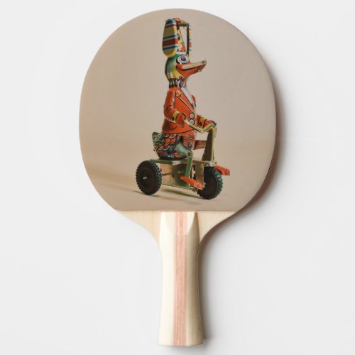 Vintage Antique Toy Duck on Bike Ping Pong Paddle