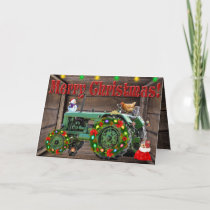 Vintage Antique Tractor Christmas  Card