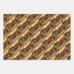 Vintage Antique Tractor Set Wrapping Paper Sheets