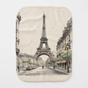 Vintage antique travel illustration of Paris Baby Burp Cloth