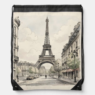 Vintage antique travel illustration of Paris Drawstring Bag