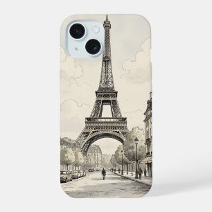 Vintage antique travel illustration of Paris iPhone 15 Case