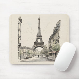 Vintage antique travel illustration of Paris Mouse Pad
