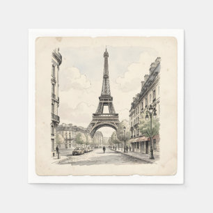 Vintage antique travel illustration of Paris Napkins