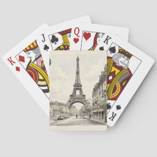 Vintage antique travel illustration of Paris Poker Cards