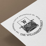 Vintage Antique Typewriter Monogram & Address Rubber Stamp<br><div class="desc">Modern,  stylish and vintage underwood typewriter address and monogram stamp. The paper extend upwards to feature the monogram initial. All illustrations contained in our vintage typewriter rubber stamp are hand-drawn original artwork by Moodthology.</div>
