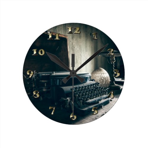 Vintage Antique Typewriter Round Clock
