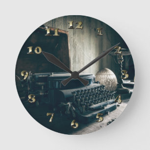Vintage Antique Typewriter Round Clock