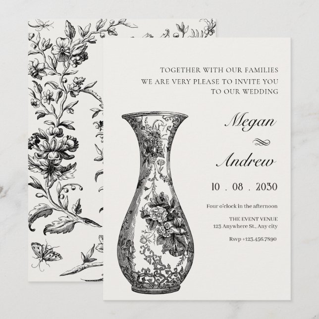 Vintage antique vase wedding invitation (Front/Back)