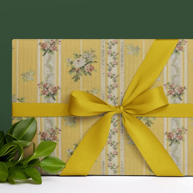 Vintage Antique Wallpaper Yellow  Wrapping Paper (Vintage elegance all occasion)