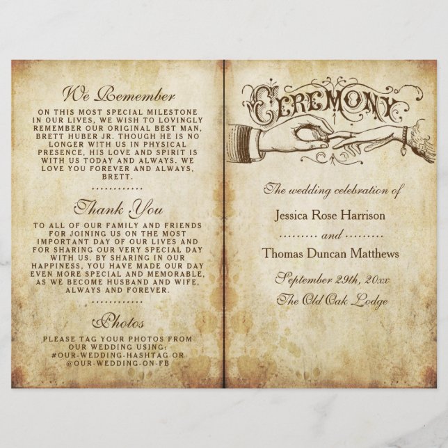 Vintage Antique Wedding Ceremony Program Templates (Front)