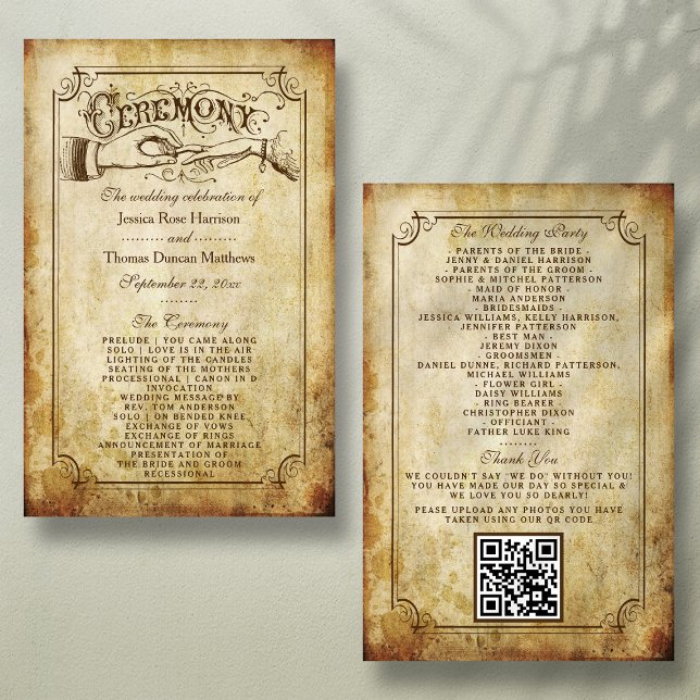 Vintage Antique Wedding Ceremony Program Templates (Creator Uploaded)