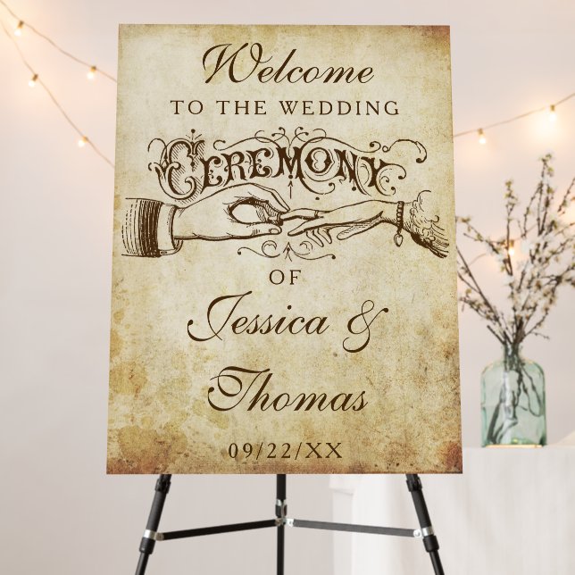 Vintage Antique Wedding Ceremony Welcome Sign (In Situ (Stand))