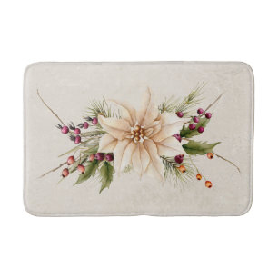 Vintage Antique White Christmas Poinsettia Bath Mat