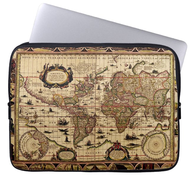 Vintage Antique World Map Design Laptop Sleeve (Front)