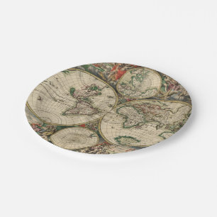 Vintage Antique World Map Paper Plates