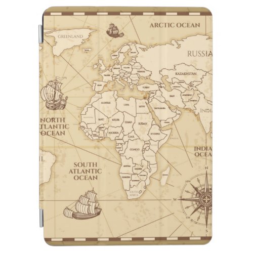 Vintage antique world map with countries boundarie iPad air cover