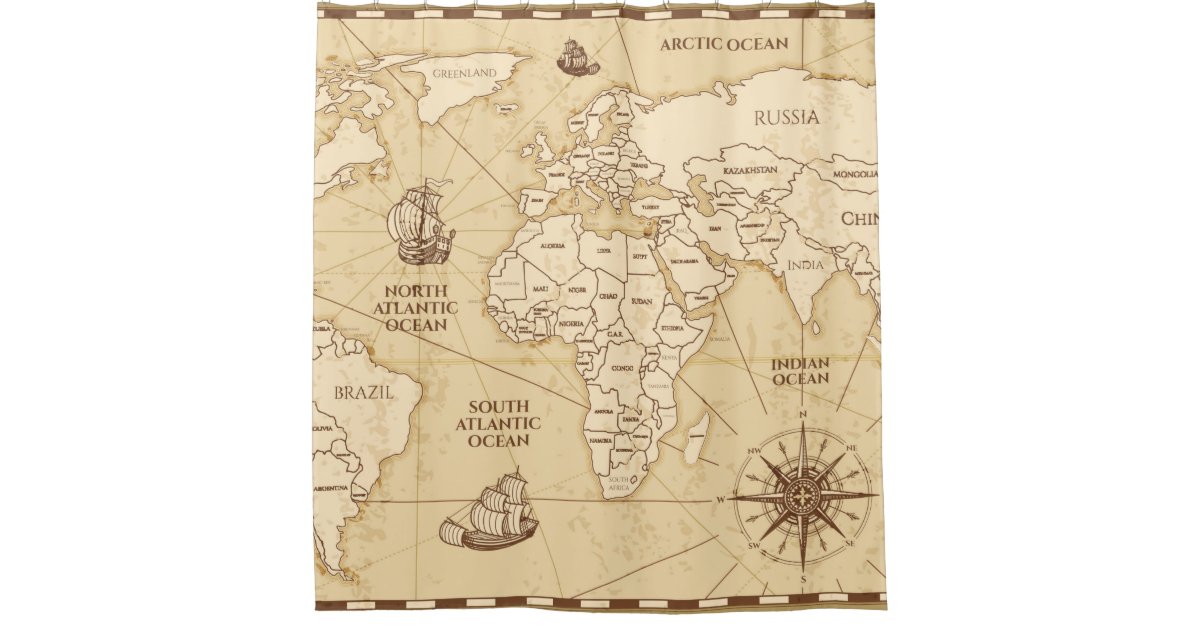 Vintage antique world map with countries boundarie shower curtain | Zazzle
