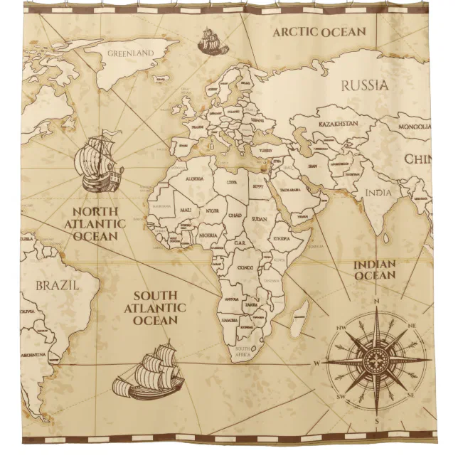 Vintage antique world map with countries boundarie shower curtain | Zazzle
