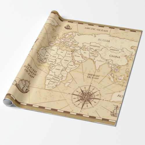 Vintage antique world map with countries boundarie wrapping paper