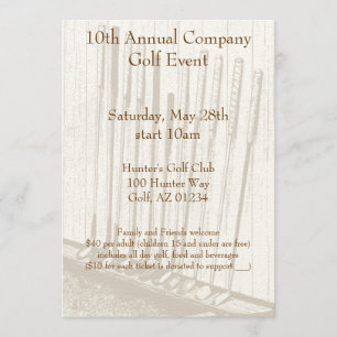 Vintage Antique Yellow & Brown Golf Clubs Invitation