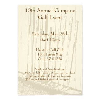 Vintage Antique Yellow & Brown Golf Clubs Invitation