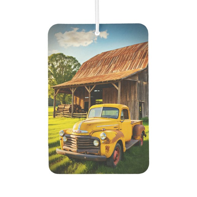 Vintage Antique Yellow Truck Air Freshener (Front)