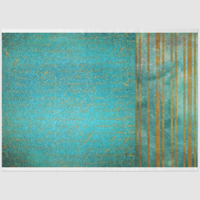 Vintage Antiqued Distressed Turquoise Decoupage Tissue Paper (Front)