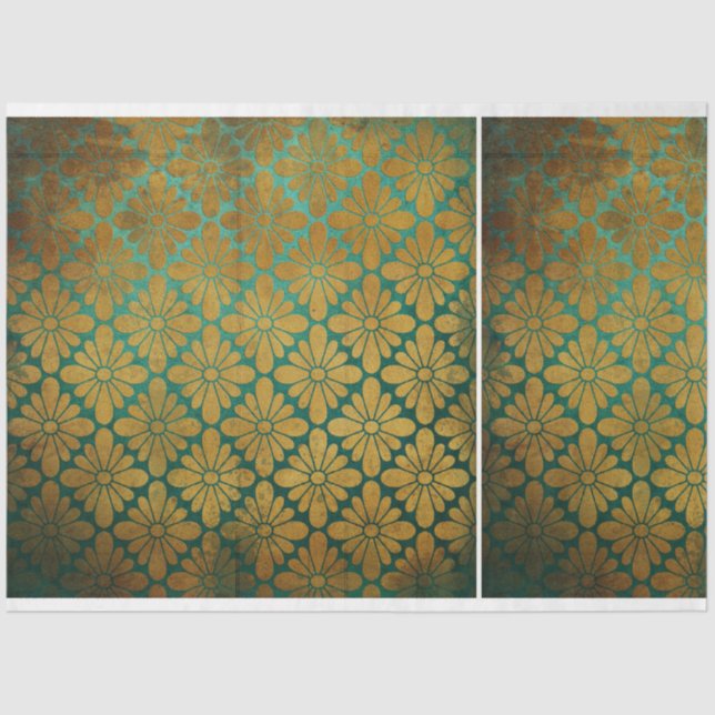 Vintage Antiqued Distressed Turquoise Decoupage Tissue Paper (Front)