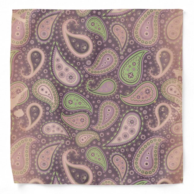 Vintage Antiqued Purple Paisley Bandana (Front)