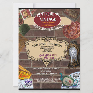 Vintage & Antiques Market and Event Flyer Save The Date