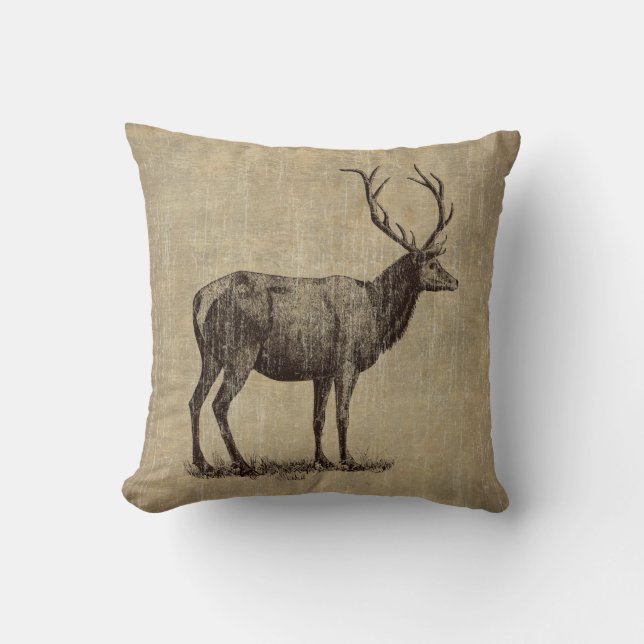 Vintage Antler Throw Pillow (Front)