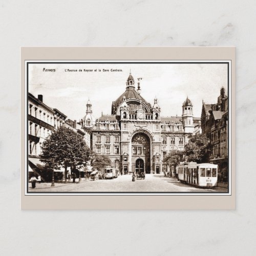 Vintage Antwerp Central Railroad Station Postcard