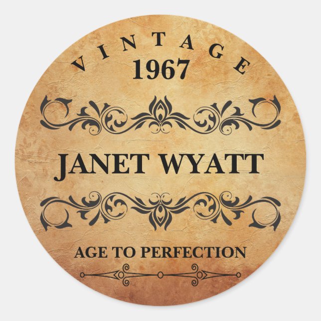 Vintage Any Age Birthday Classic Round Sticker (Front)