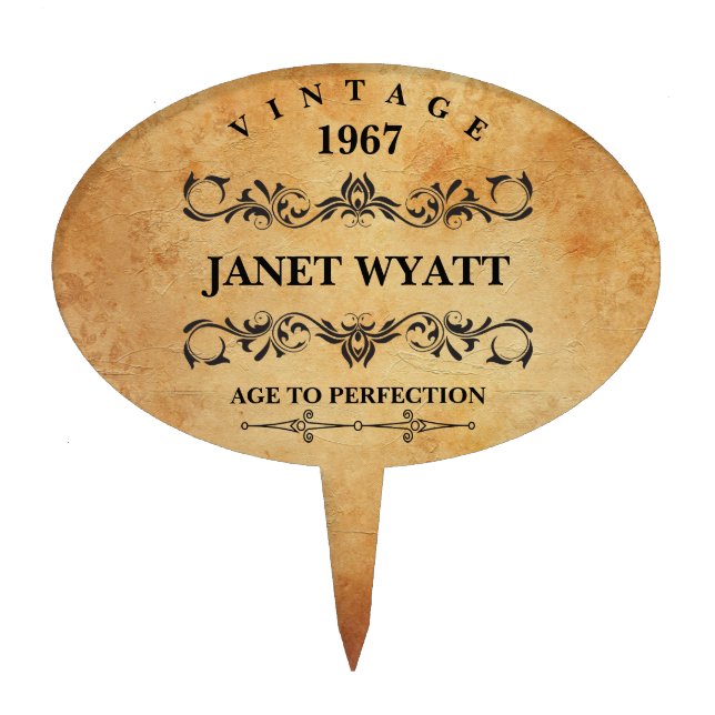 Vintage Any Age Birthday Design Cake Topper (Front)