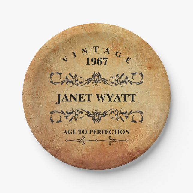 Vintage Any Age Birthday 🎈 Design Paper Plates (Front)