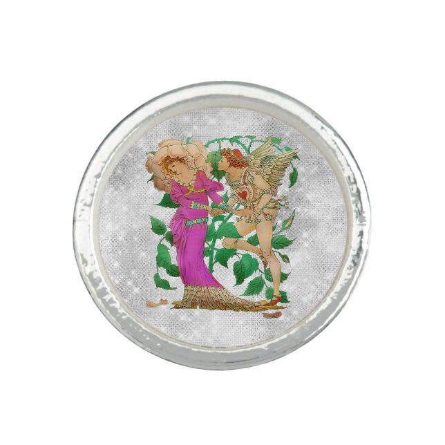 *~* Vintage AP40 Angel Fairy Silver Glitter  Ring (Front)