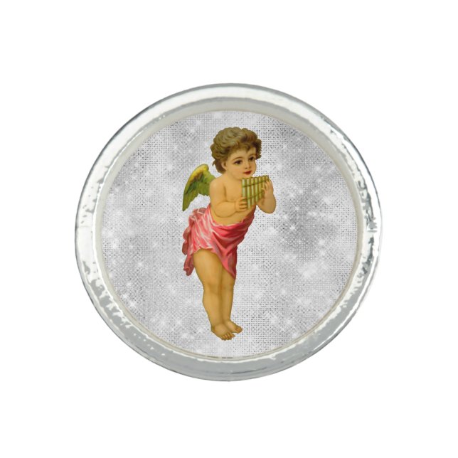 *~* Vintage AP40 Cherub Angel Flute Silver Ring (Front)