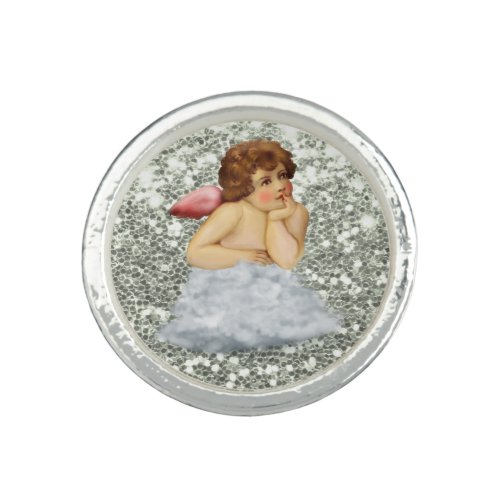 *~* Vintage AP40 Cherub Angel Silver Glitter  Ring